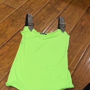 Lime Green Sleeveless Top with Black Straps